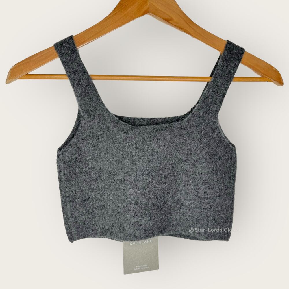 Everlane Cozy Cropped Tank Top Stretchable Wool Soft Ribbed Knit Neutral Grey XS